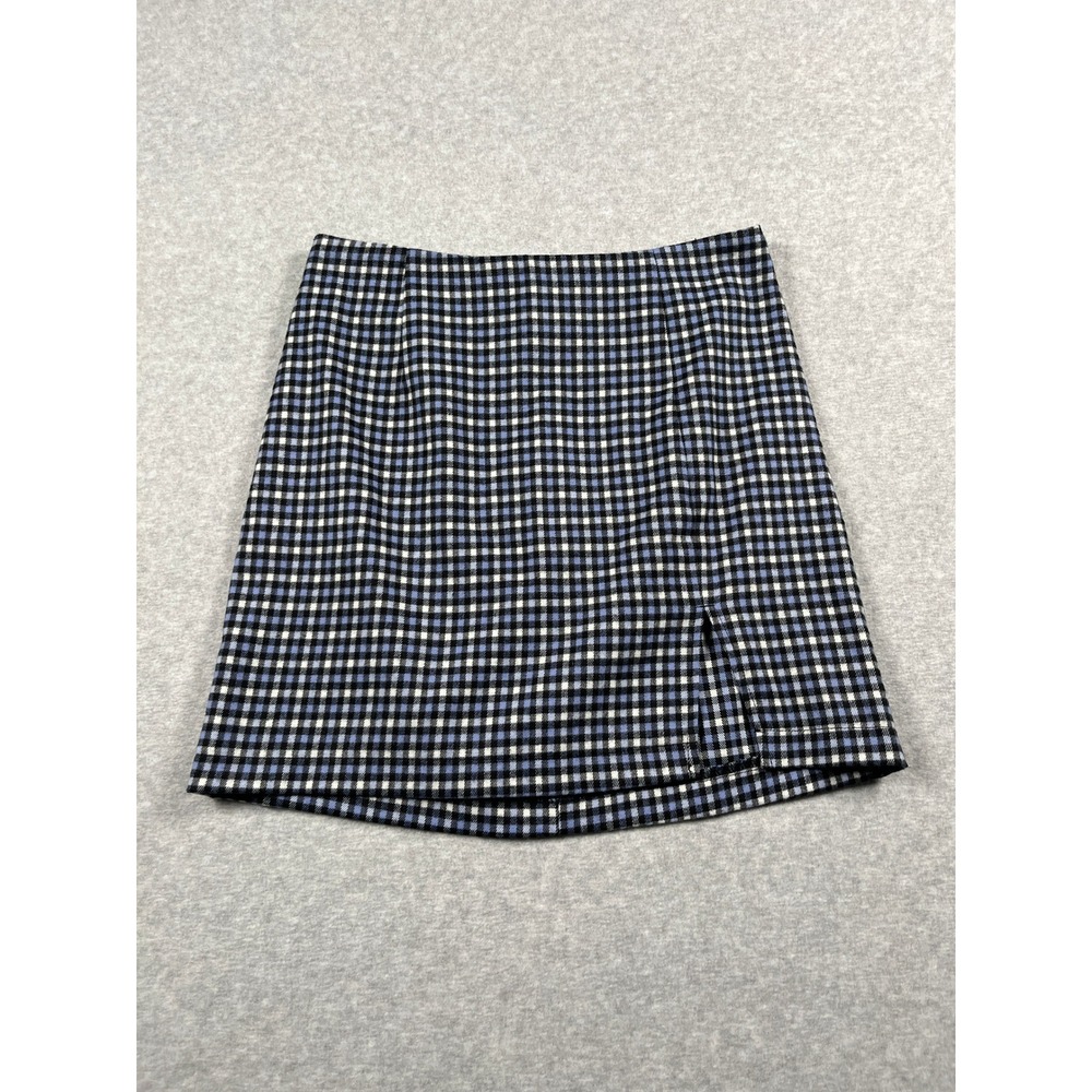 Wild Fable Mini Skirt Womens 6 Blue Plaid Slit Dark Academia Preppy Old Money